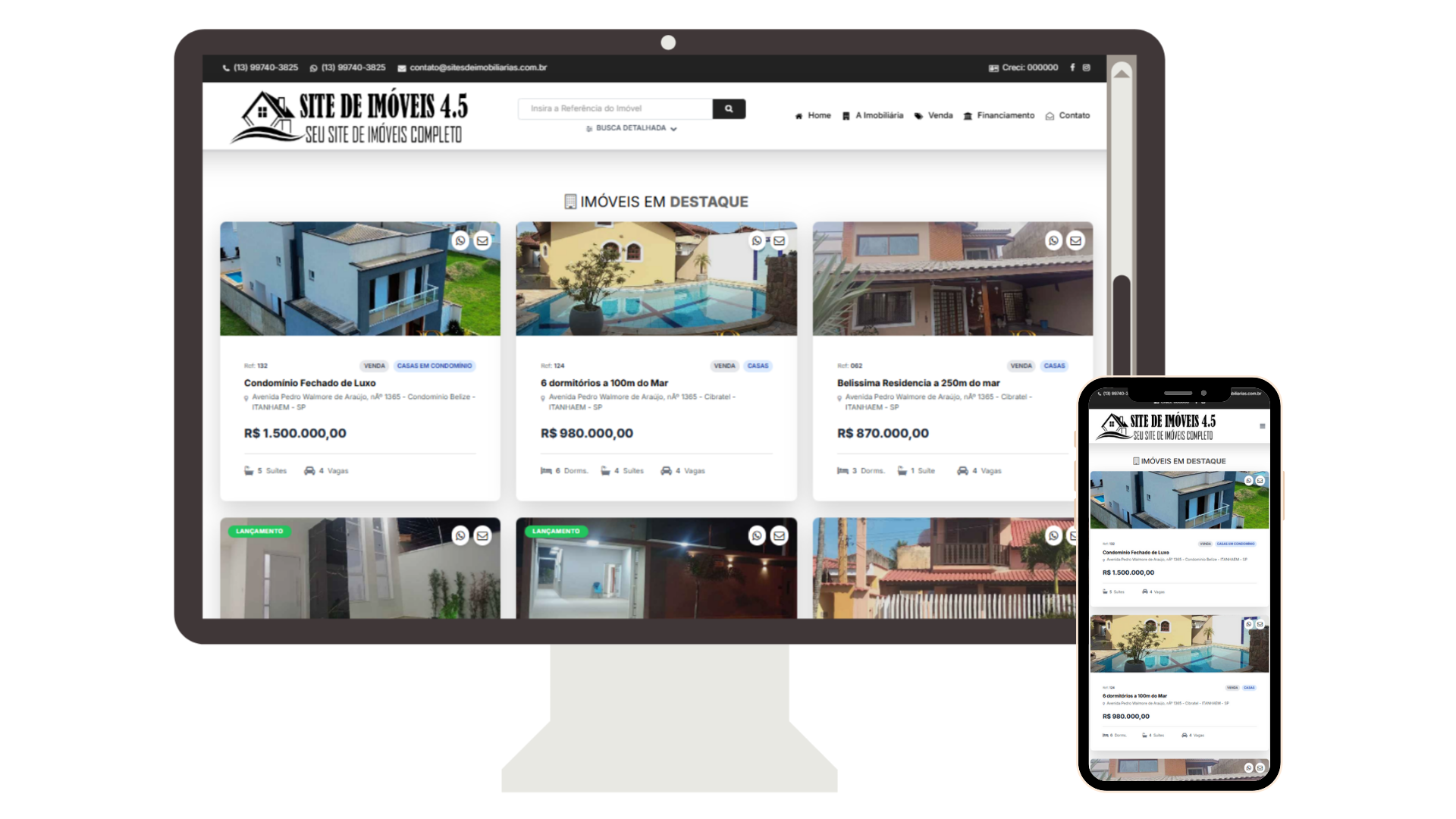 Exemplo de site responsivo em desktop e celular
